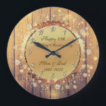 Rustic Wood Diamond 25th Wedding Anniversary Large Clock<br><div class="desc">Elegant gold confetti,  diamond on wood texture 25th wedding anniversary.</div>