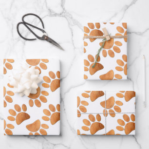 Rustic Wood Dog Pawprint Wrapping Paper Sheet