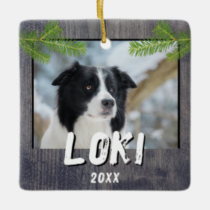 Rustic Wood Dog Pet Photo Christmas Keepsake Ceramic Ornament