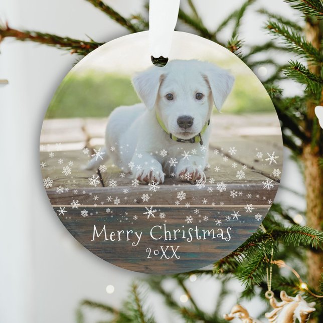 Rustic Wood Dog Pet Photo Snowflake Christmas Ornament (Creator Uploaded)