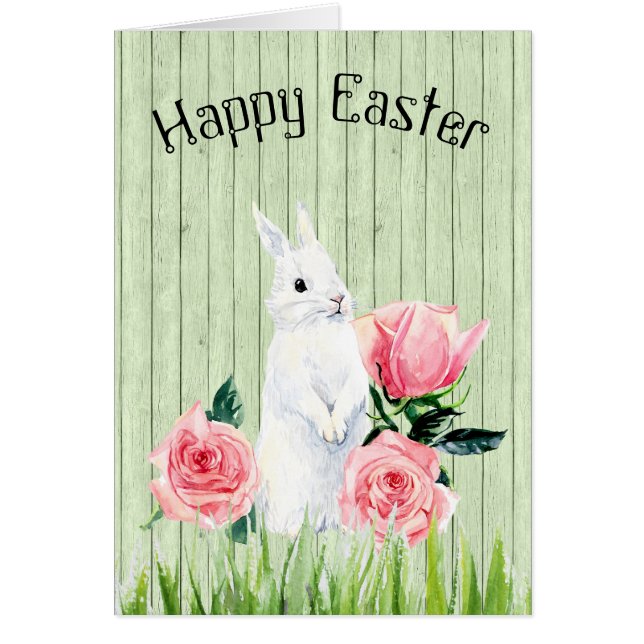 Rustic Wood Easter Card with Rabbit (Front)