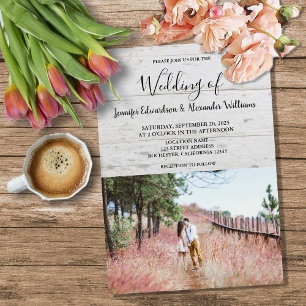 Rustic wood elegant photo country Wedding Invitation