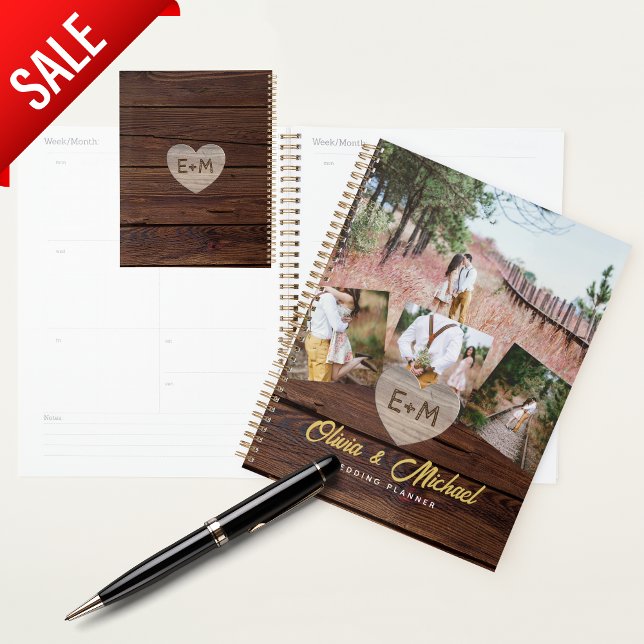 Rustic Wood Engaged Couple Bride-2-B Photo Collage Planner (Creator Uploaded)
