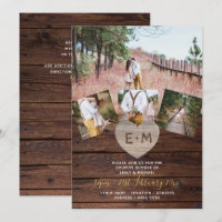 Rustic Wood Engraved Heart PHOTO COLLAGE Couples