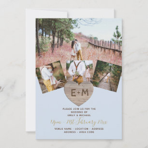 Rustic Wood Engraved Heart PHOTO COLLAGE Invitati Invitation