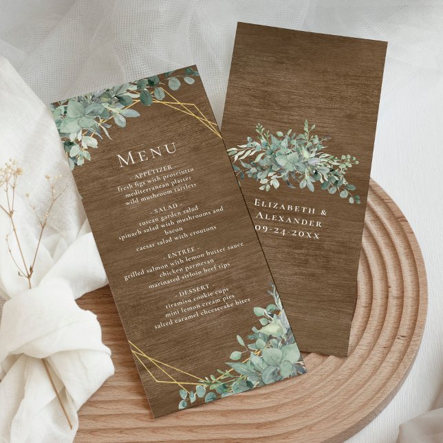 Rustic Wood Eucalyptus Greenery Botanical Wedding Menu (Creator Uploaded)