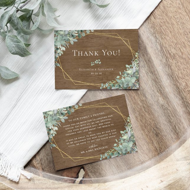 Rustic Wood Eucalyptus Greenery Botanical Wedding  Thank You Card (Creator Uploaded)