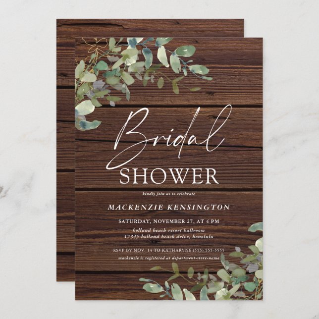 Rustic Wood Eucalyptus Greenery Bridal Shower  Invitation (Front/Back)