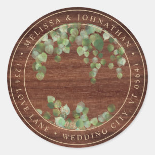 Rustic Wood Eucalyptus Greenery Wedding Classic Round Sticker