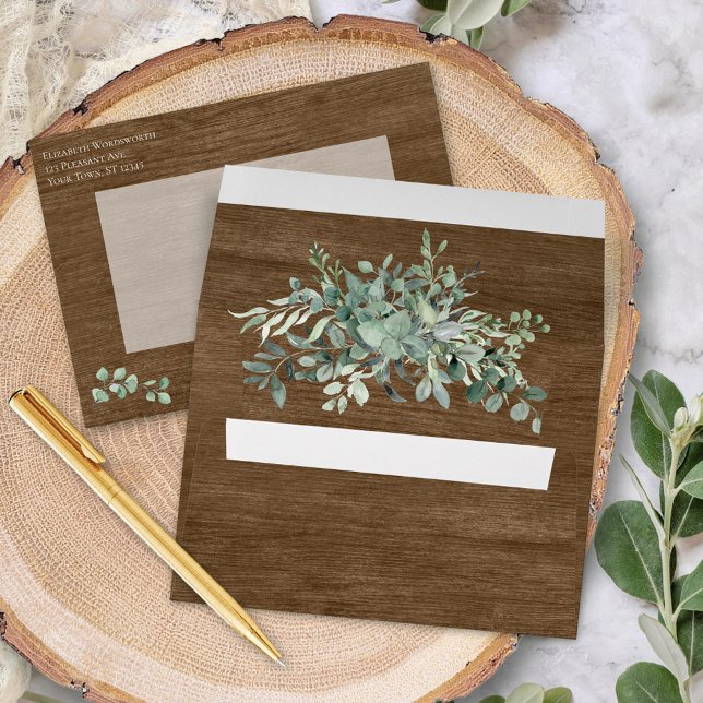 Rustic Wood Eucalyptus Greenery Wedding  Envelope (Creator Uploaded)