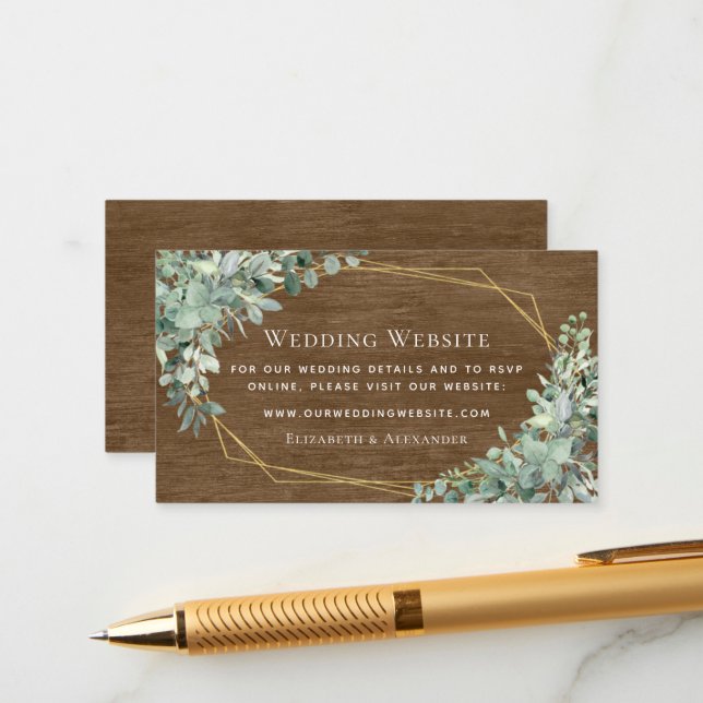 Rustic Wood Eucalyptus Greenery Wedding Website Enclosure Card (Front/Back In Situ)