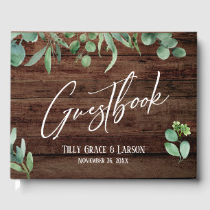 Rustic Wood Eucalyptus Handwriting Guestbook