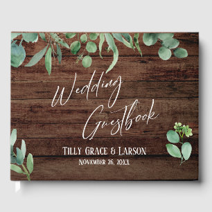Rustic Wood Eucalyptus Handwriting Guestbook