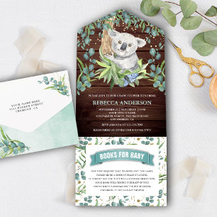Rustic Wood Eucalyptus Koala Bear Baby Shower All In One Invitation