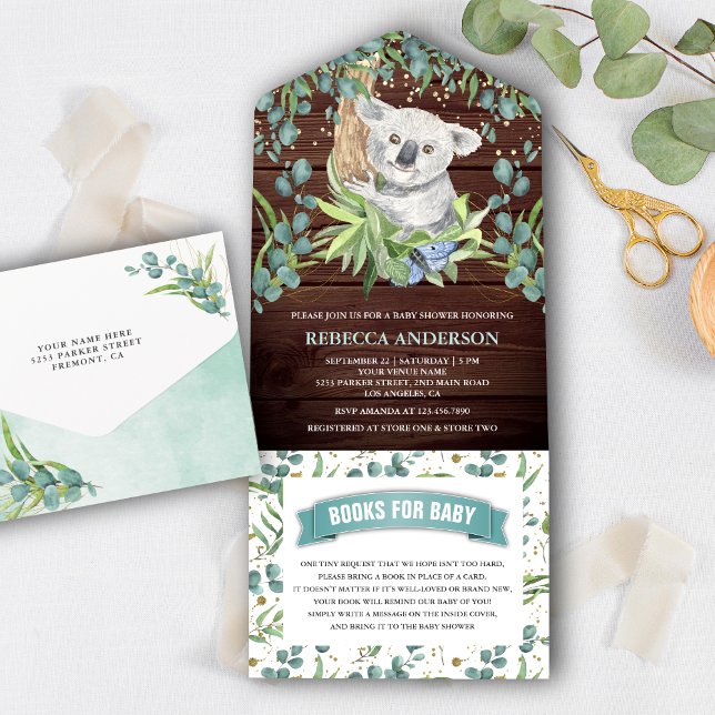 Rustic Wood Eucalyptus Koala Bear Baby Shower All In One Invitation (Creator Uploaded)