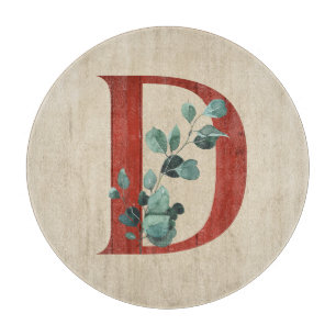 Rustic Wood & Eucalyptus Letter D Cutting Board