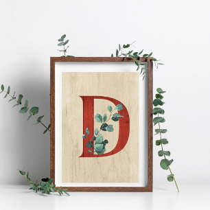 Rustic Wood & Eucalyptus Letter D Poster Print