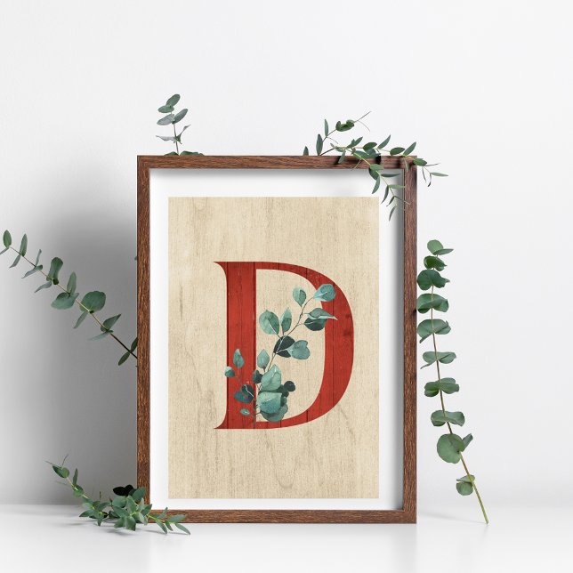 Rustic Wood & Eucalyptus Letter D Poster Print (Creator Uploaded)