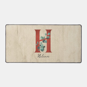 Rustic Wood & Eucalyptus Letter H Personalised Desk Mat