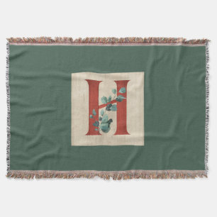 Rustic Wood & Eucalyptus Letter H Throw Blanket