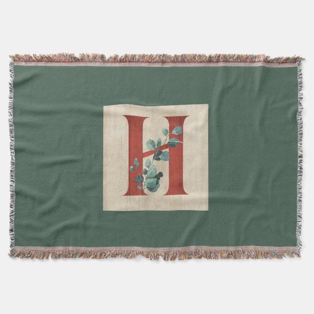 Rustic Wood & Eucalyptus Letter H  Throw Blanket (Front)