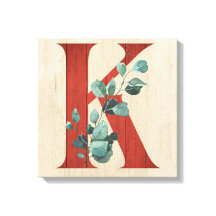 Rustic Wood & Eucalyptus Letter K Canvas Print