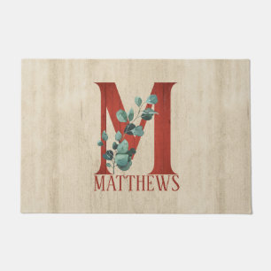Rustic Wood & Eucalyptus Letter M Personalised Doormat