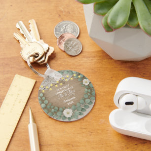 Rustic Wood & Eucalyptus Mr & Mrs Christmas Key Ring