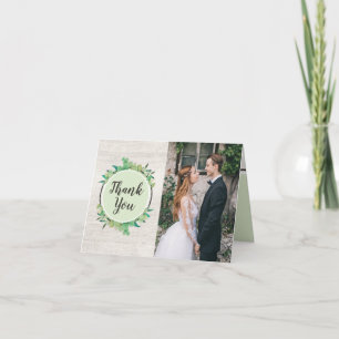 Rustic Wood & Eucalyptus Wedding Thank You 4-Photo Card