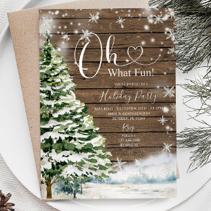 Rustic Wood Evergreen Oh What Fun! Holiday Party Invitation