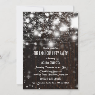Rustic Wood Fabulous Fifty Party Shining Stars Invitation