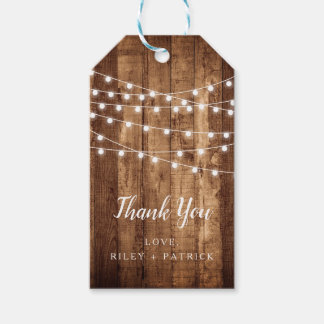 Rustic Wood Fairy Light Wedding Favour Thank You Gift Tags