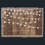 Rustic Wood & Fairy Lights Custom Wedding Gift Throw Blanket<br><div class="desc">Rustic Wood & Fairy Lights Custom Wedding Gift Throw makes the perfect personalised bridal shower gift. Featuring barn wood and mini fairy lights accents along with the couple's names in a classic font, this cotton throw blanket is a newlywed gift must-have. Personalise with names and date by clicking "Customise It"!...</div>
