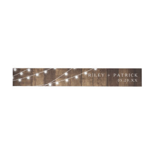 Rustic Wood & Fairy Lights Wedding Invitation Wraparound Address Label