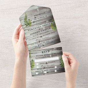 Rustic Wood Fall Autumn Fern Barn Country Wedding  All In One Invitation