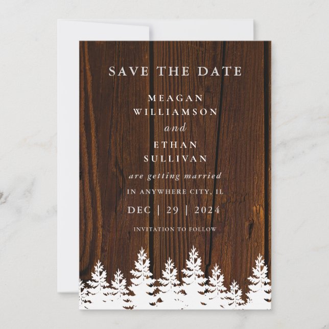 Rustic Wood Fall Autumn Winter Wedding QR Code Save The Date (Front)