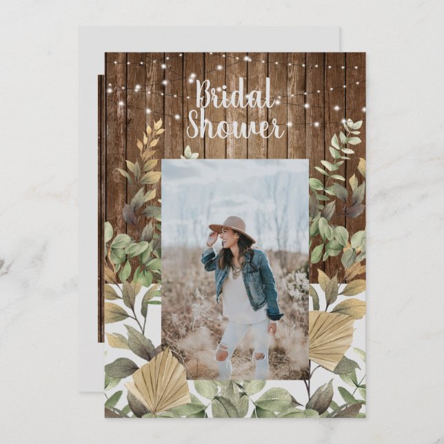 Rustic Wood Fall Foliage Photo Bridal Shower  Invitation (Front/Back)