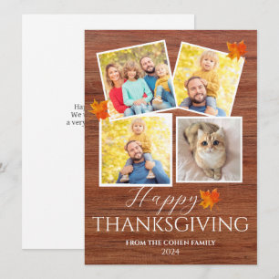 Rustic Wood Fall Leaves thanksgiving family photo Holiday Card