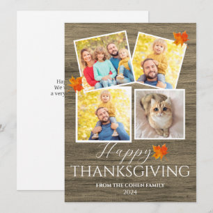Rustic Wood Fall Leaves thanksgiving family photo Holiday Card