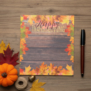 Rustic Wood Fall Leaves Thanksgiving Gratitude Notepad