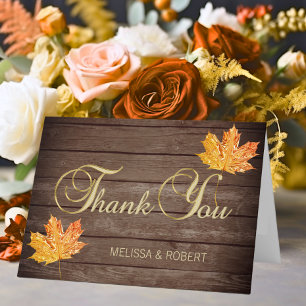 Rustic Wood Fall Orange Wedding Thank You Card