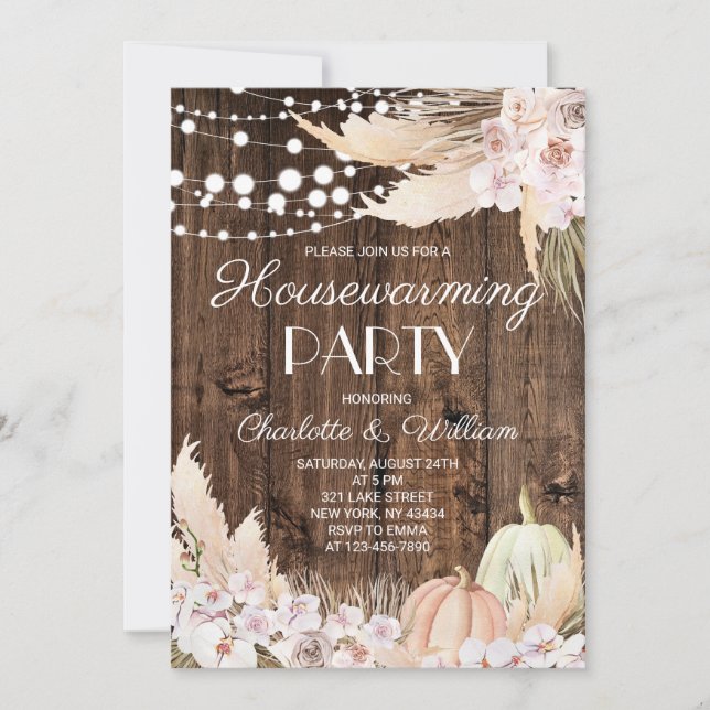 Rustic Wood Fall Pumpkin Housewarming Party Invitation (Front)