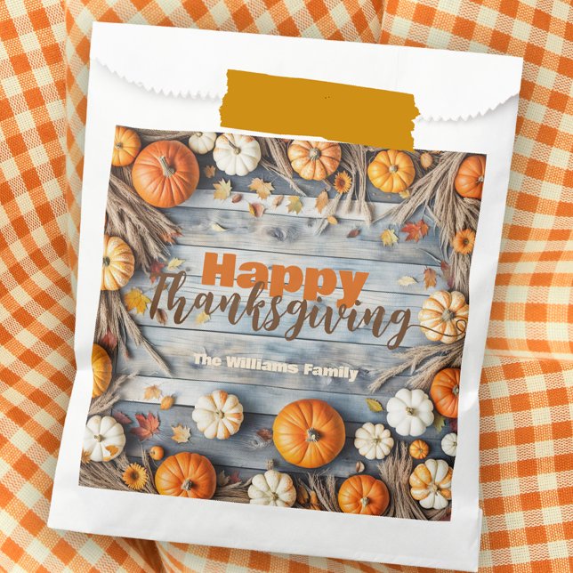 Rustic Wood Fall Pumpkins and Leaves Thanksgiving Favour Bag (Creator Uploaded)