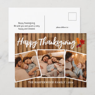 Rustic Wood Fall Simple thanksgiving family photo Holiday Postcard