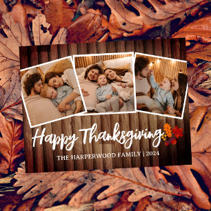 Rustic Wood Fall Simple thanksgiving family photo Holiday Postcard