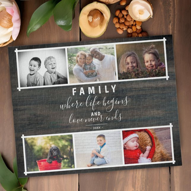 Rustic Wood Family 6 Photo Collage Jigsaw Puzzle (Creator Uploaded)