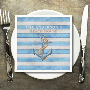 Rustic Wood Family Beach House Nautical Stripes Napkin