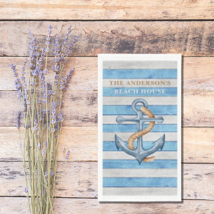 Rustic Wood Family Beach House Nautical Stripes  Napkin