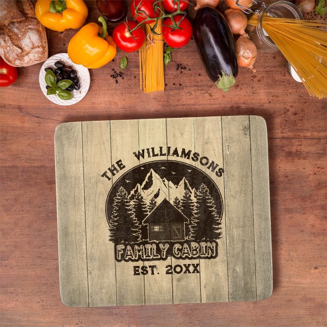 Rustic Wood Family Cabin Reunion Decor Brown Name  Cutting Board (Creator Uploaded)