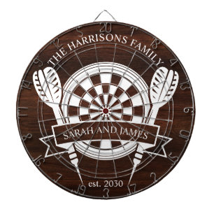 Rustic Wood Family Custom Name Wedding Dartboard